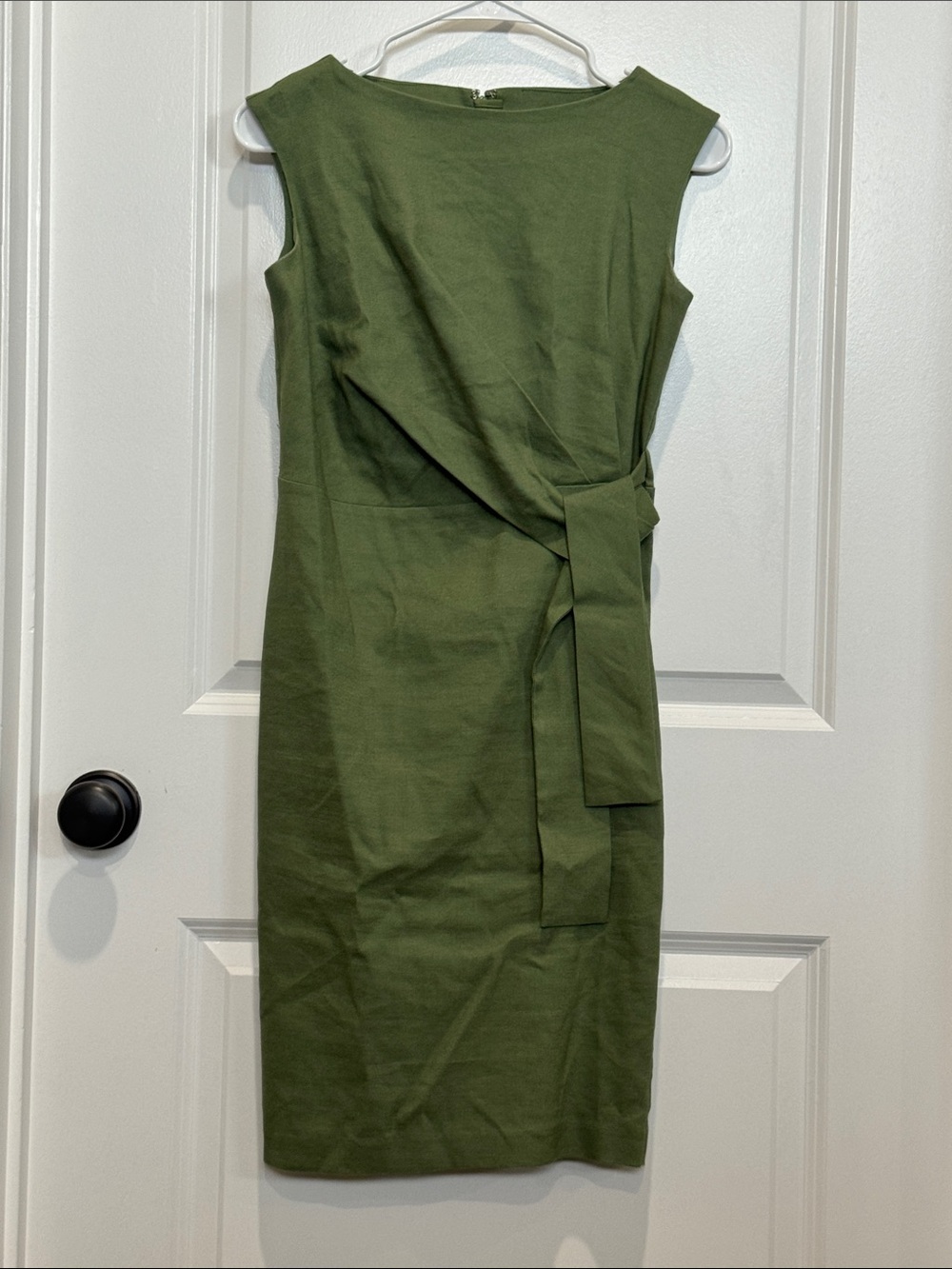 Ann Taylor Olive Green Midi Sheath Dress with Side Knot